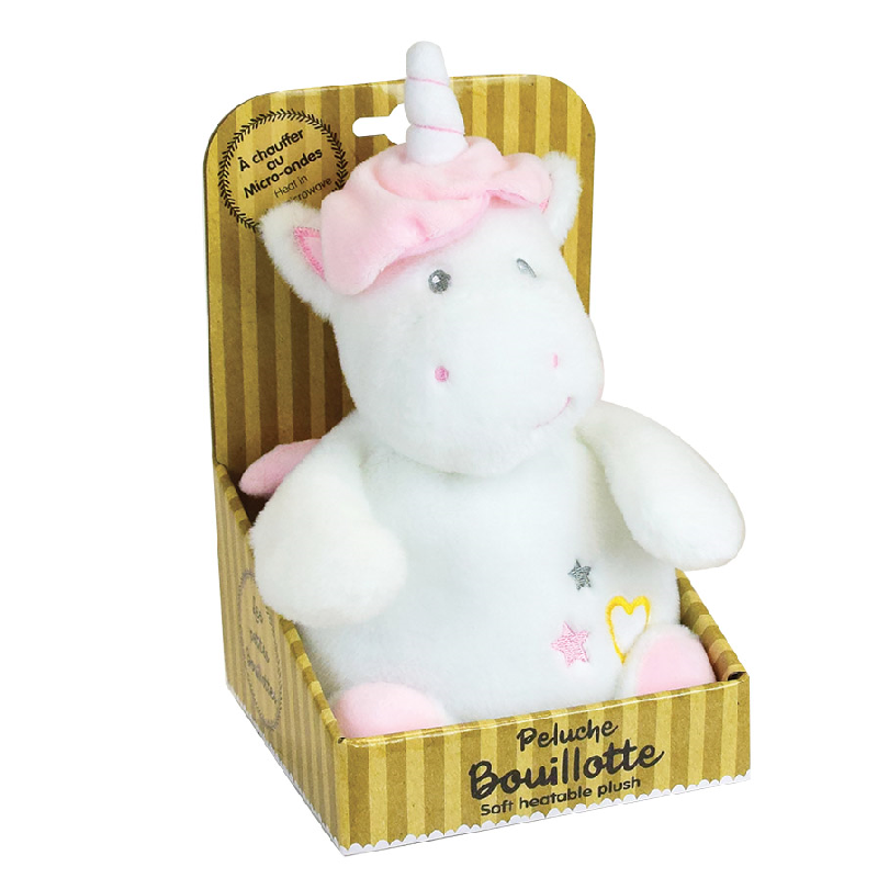  peluche bouillotte licorne rose blanc 20 cm 